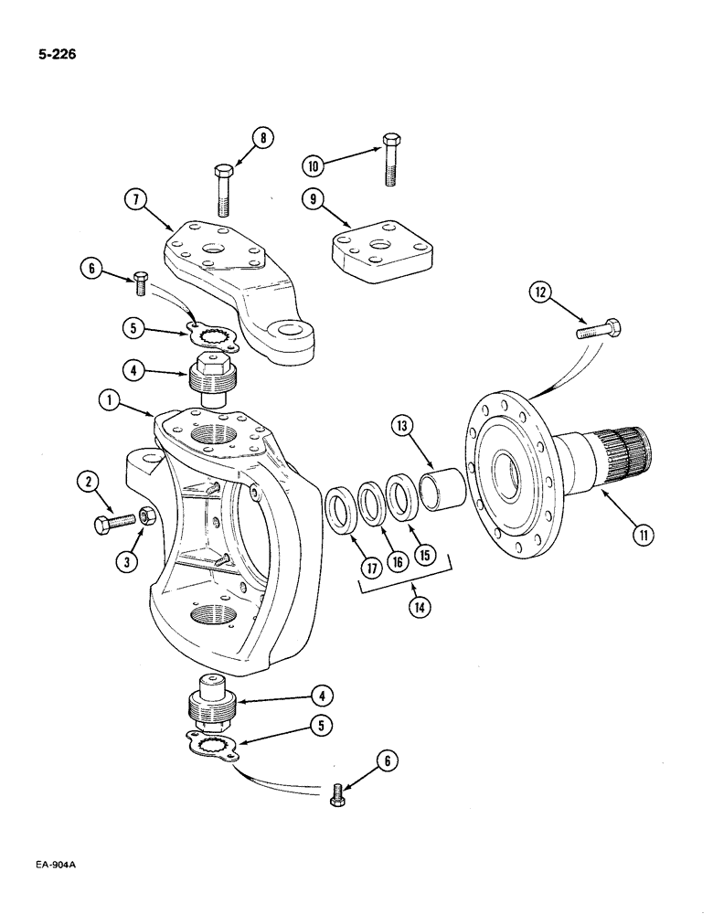 Схема запчастей Case IH 585 - (5-226) - STEERING KNUCKLE, 4 WHEEL DRIVE, PRIOR TO P.I.N. 18001 (05) - STEERING