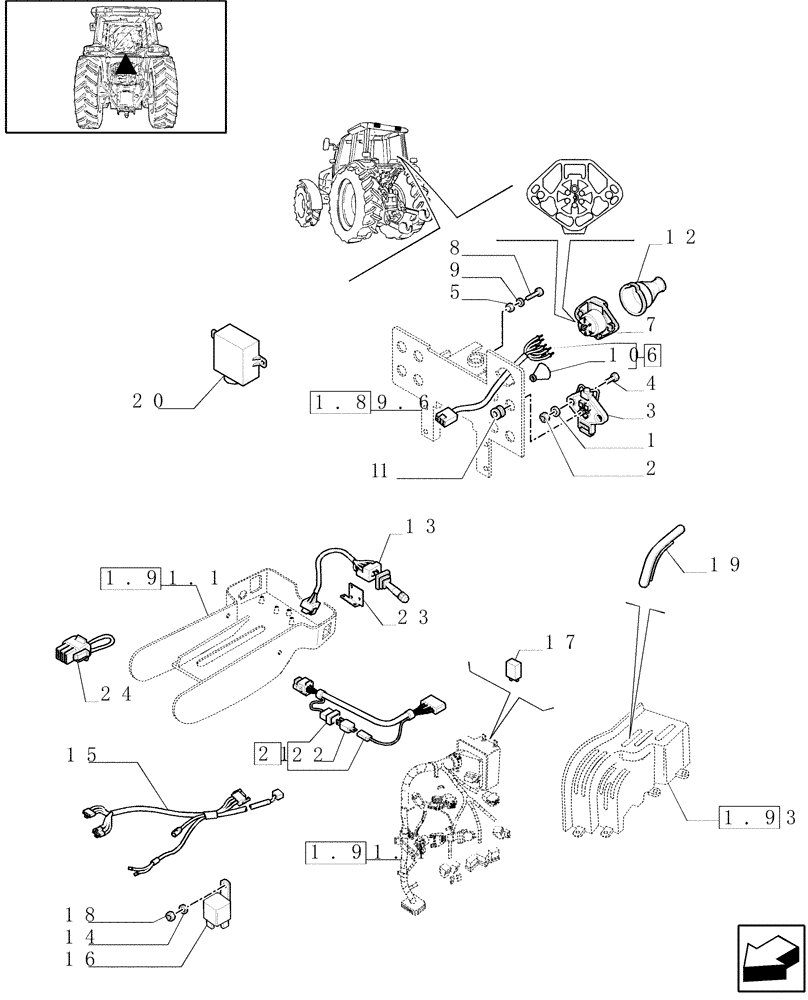 Схема запчастей Case IH JX100U - (1.75.1/02[01]) - (VAR.007/1) NASO - REAR ELECTRIC PARTS (06) - ELECTRICAL SYSTEMS