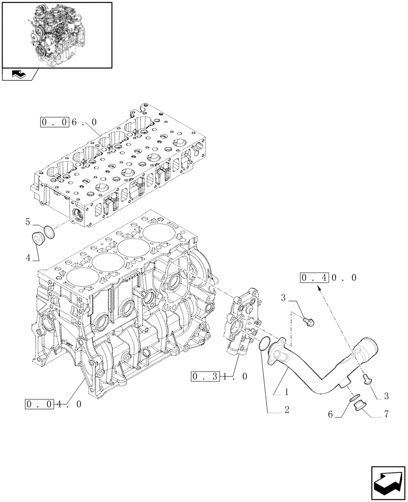 Схема запчастей Case IH FARMALL 75N - (0.32.3) - PIPING - ENGINE COOLING SYSTEM (01) - ENGINE