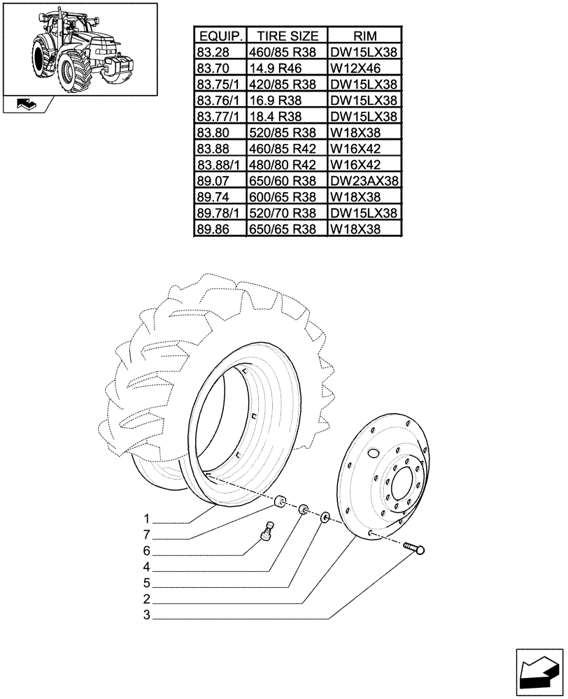 Схема запчастей Case IH MAXXUM 120 - (83.00[05]) - REAR WHEELS (11) - WHEELS/TRACKS