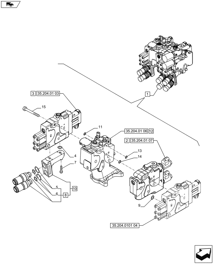 Схема запчастей Case IH PUMA 215 - (35.204.0101[03]) - 3 REMOTE CONTROL VALVES, ELECTRONIC, W/ POWER BEYOND COUPLERS, COMPONENTS (VAR.720683-743826) (35) - HYDRAULIC SYSTEMS