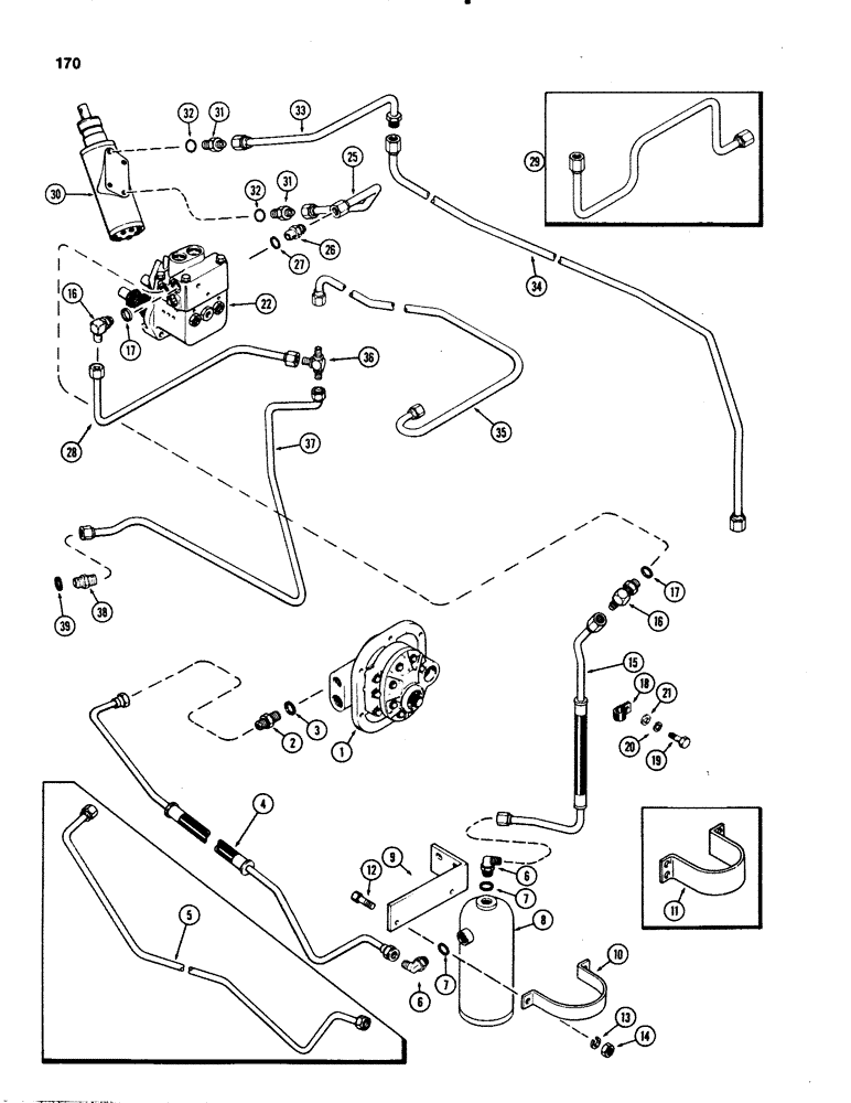 Схема запчастей Case IH 1070 - (0170) - STEERING & BRAKE VALVE SYSTEM, POWER BRAKES W/POWER SHIFT, 1ST USED TRACTOR SN 8693001 (05) - STEERING