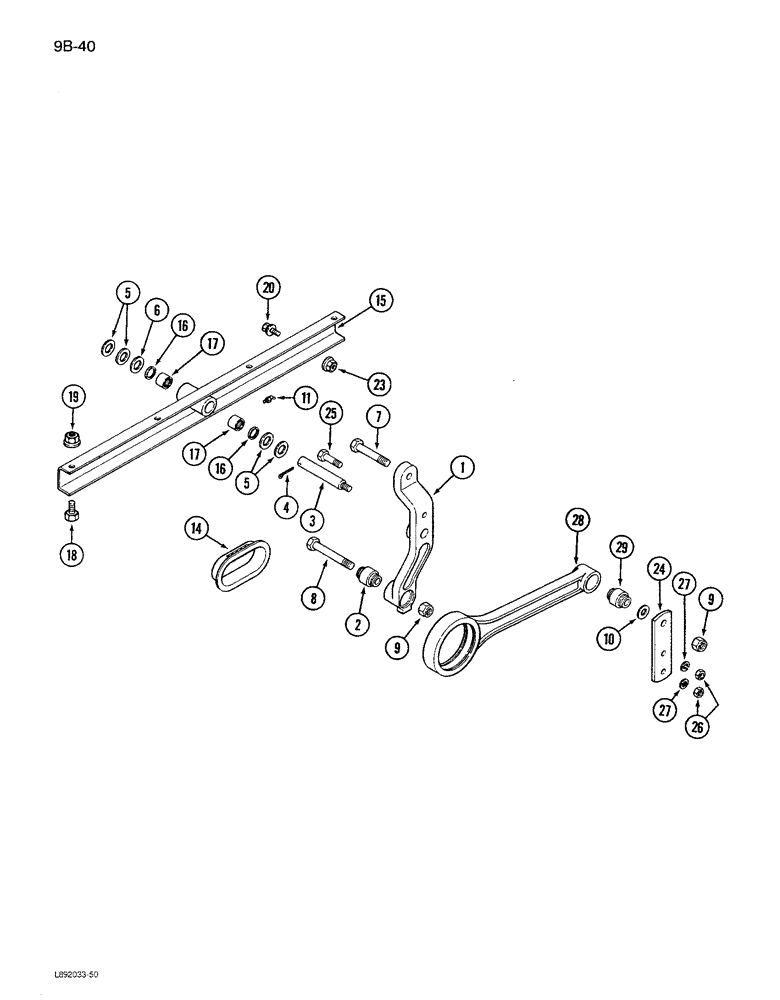 Схема запчастей Case IH 1680 - (9B-40) - CHAFFER DRIVE HANGER LEVER AND SUPPORT (14) - ROTOR, CONCANVES & SIEVE