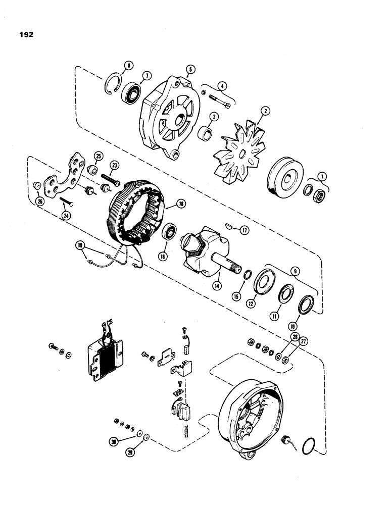 Схема запчастей Case IH 970 - (192) - A45304 ALTERNATOR, PRESTOLITE, 401B DIESEL AND 377B SPARK IGNITION ENGINE (04) - ELECTRICAL SYSTEMS