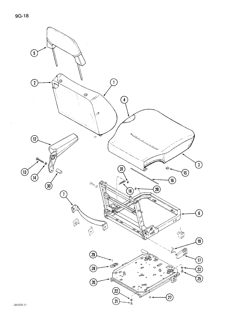 Схема запчастей Case IH 1680 - (9G-18) - SEAT ASSEMBLY, CUSHION AND FRAME, BOSTROM SEAT (10) - CAB & AIR CONDITIONING