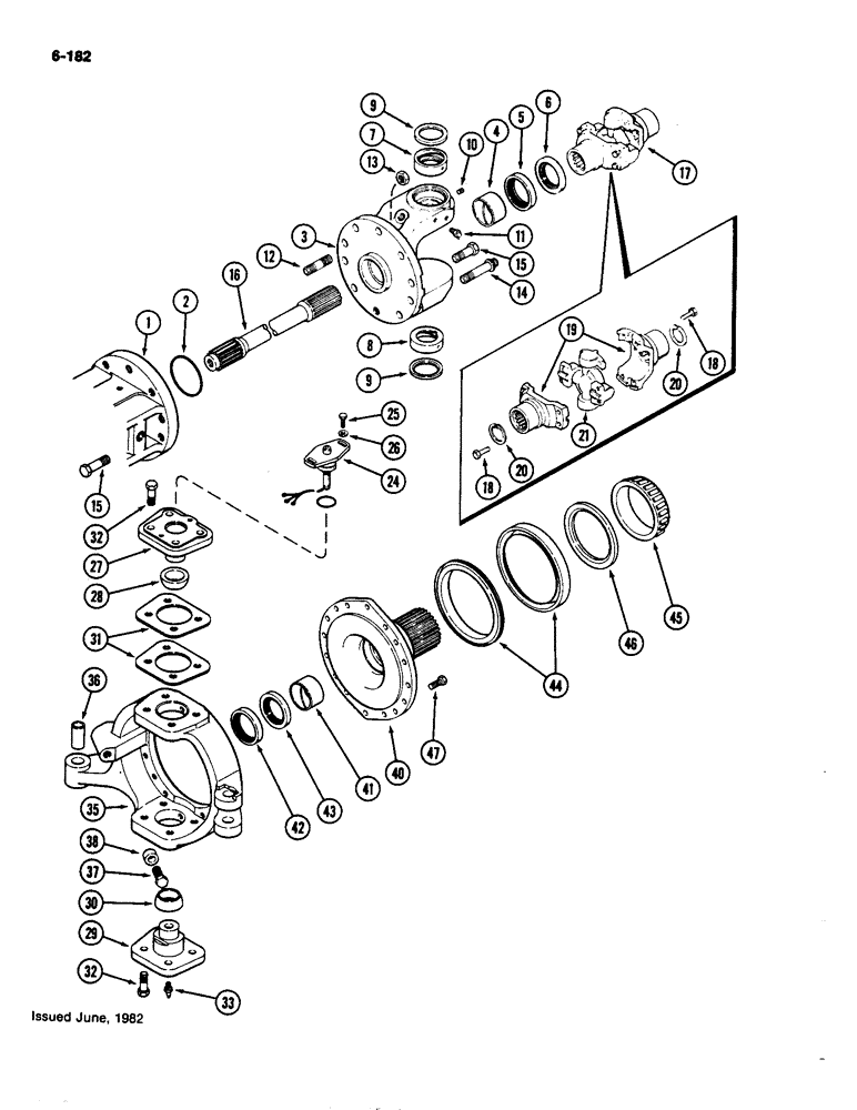 Схема запчастей Case IH 4490 - (6-182) - FRONT AXLE AND DIFFERENTIAL ASSEMBLY, LEFT HAND TRUNNION AND SPINDLE (06) - POWER TRAIN