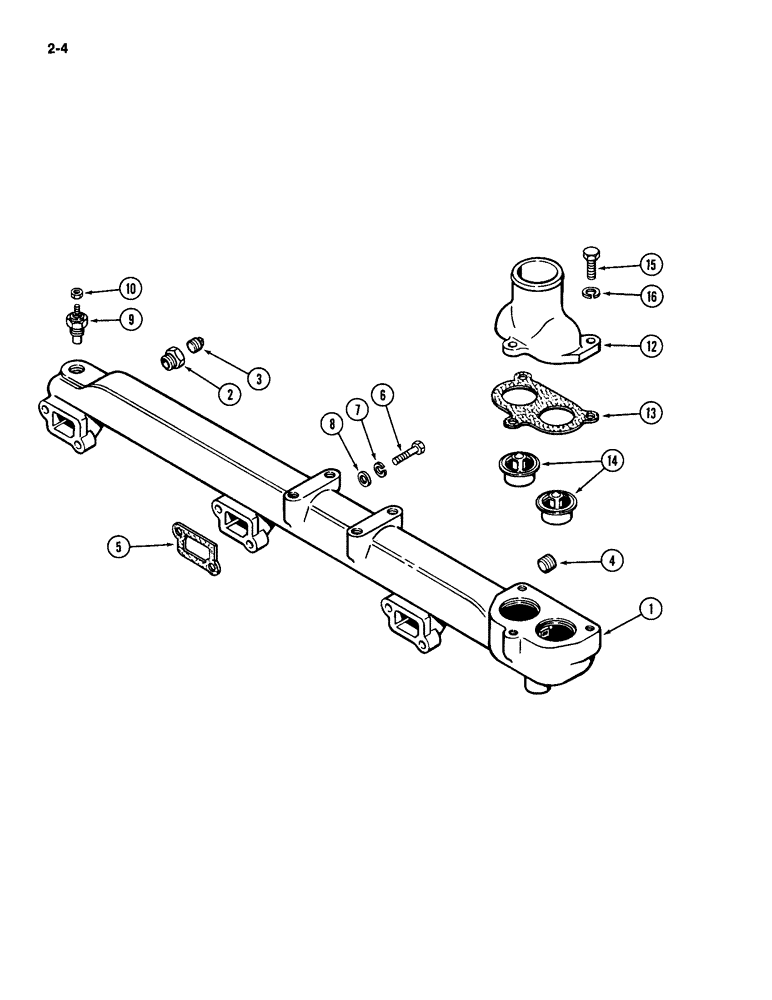 Схема запчастей Case IH 2094 - (2-04) - WATER MANIFOLD AND THERMOSTAT, 504BD DIESEL ENGINE (02) - ENGINE