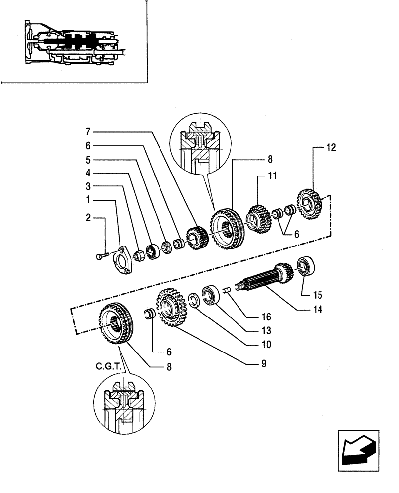 Схема запчастей Case IH JX95 - (1.28.1[03]) - GEARBOX GEARING - SYNCH. AND DRIVEN SHAFT (03) - TRANSMISSION