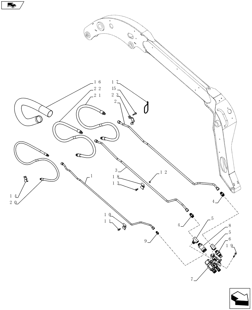 Схема запчастей Case IH SV185 - (35.734.AH[02]) - AUX HYD, HIGH FLOW, ARM PLUMBING BASIC (SV185) (35) - HYDRAULIC SYSTEMS