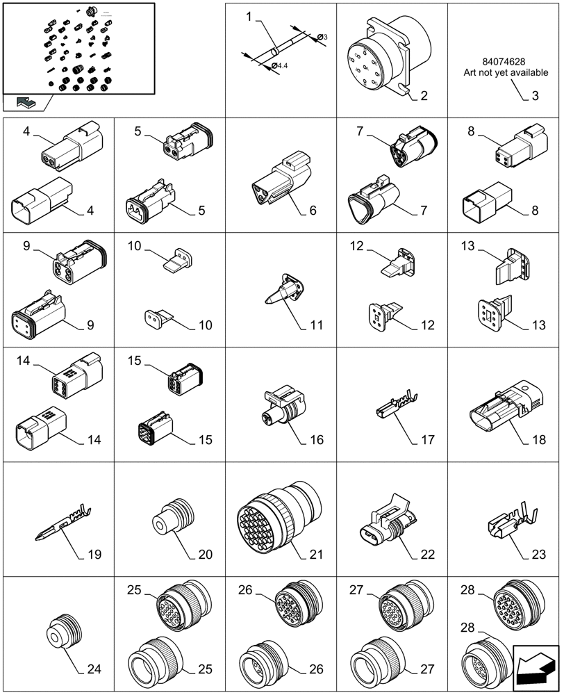 Схема запчастей Case IH LBX332S - (06.99[03]) - CONNECTORS - FROM 84068583 TO 84400774 (06) - ELECTRICAL SYSTEMS