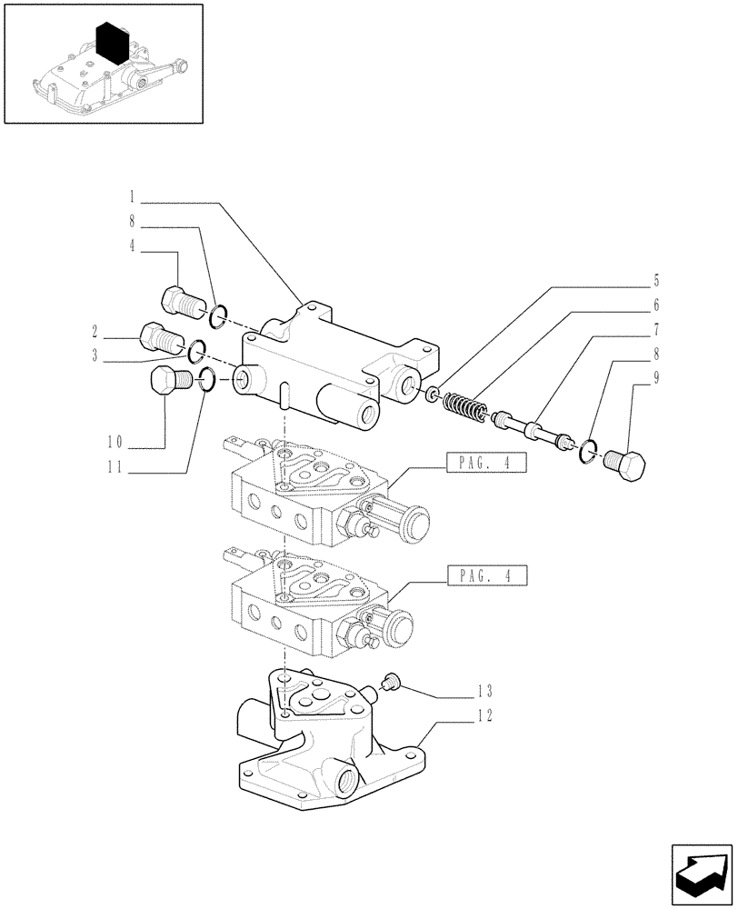 Схема запчастей Case IH JX1095N - (1.82.7/01[05]) - (VAR.821-832) ELECTRONIC LIFT (OPEN CENTER) - EXTRA EXTERNAL CONTROL VALVE AND PIPES, FLANGES - D5484 (07) - HYDRAULIC SYSTEM