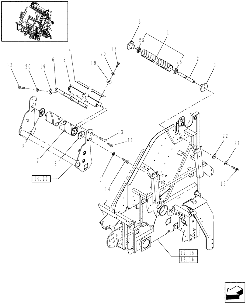 Схема запчастей Case IH RBX453 - (14.50) - FOLLOWER ROLL, LOOP & BACKWRAP ROLL (14) - BALE CHAMBER