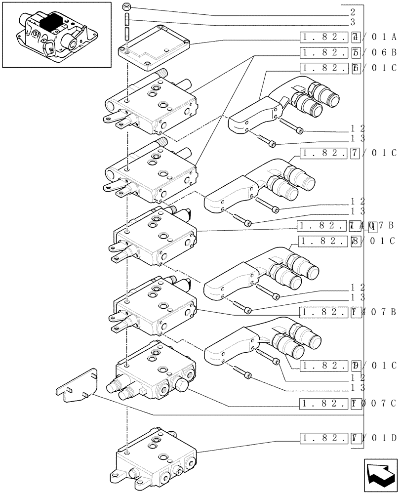 Схема запчастей Case IH MAXXUM 100 - (1.82.7/12A) - 4 REMOTES (2NC+2CONFIG) FOR FIXED DISPLACEMENT PUMP FOR EDC AND RELEVANT PARTS (VAR.331845) (07) - HYDRAULIC SYSTEM