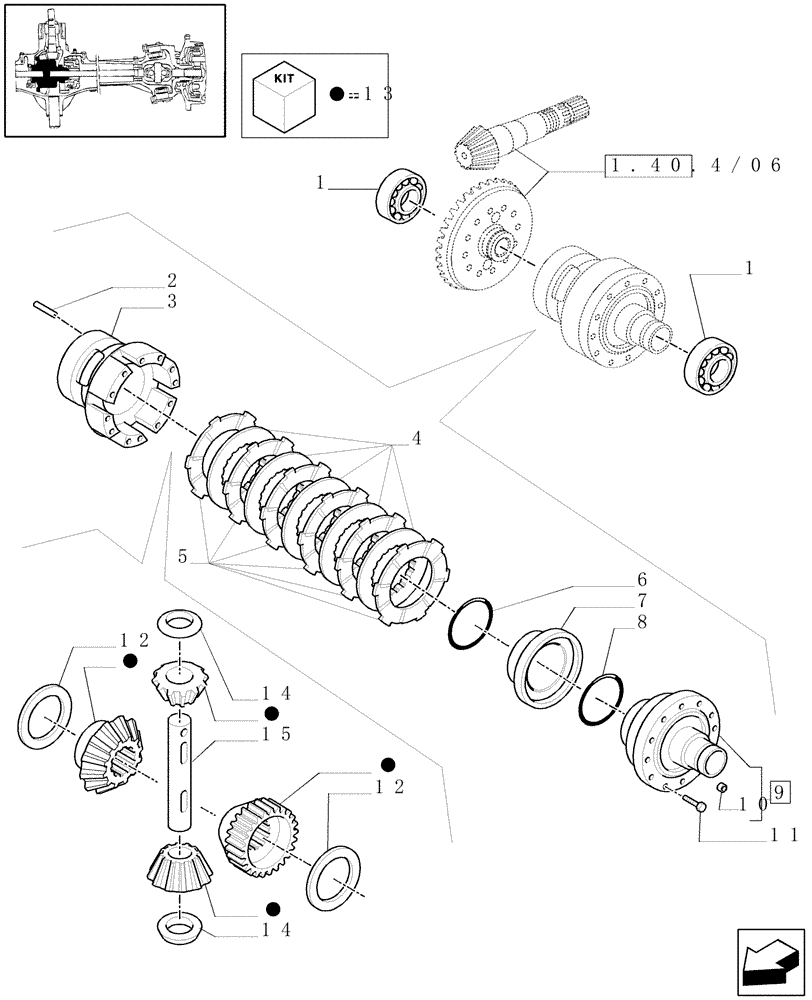 Схема запчастей Case IH MAXXUM 140 - (1.40. 4/07[01]) - (CL.3) SUSPENDED FRONT AXLE W/MULTI-PLATE DIFF. LOCK AND ST. SENSOR - DIFFERENTIAL - C5954 (VAR.330414) (04) - FRONT AXLE & STEERING