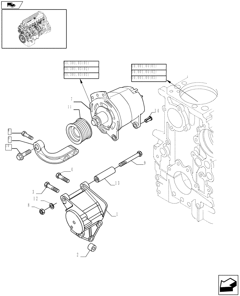 Схема запчастей Case IH 9120 - (55.301.02[03]) - ALTERNATOR MOUNTING - 9120 (55) - ELECTRICAL SYSTEMS