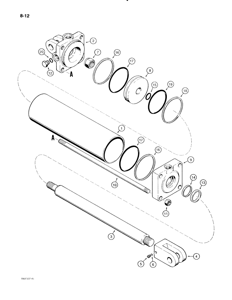 Схема запчастей Case IH 596 - (8-12) - WING FOLDING CYLINDER - 1286452C91, CYLINDER PART NUMBER IS STAMPED ON TUBE (08) - HYDRAULICS