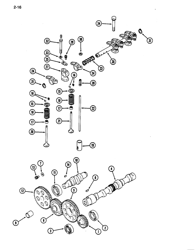 Схема запчастей Case IH 255 - (2-16) - CAMSHAFT, VALVE MECHANISM AND GEARS (02) - ENGINE