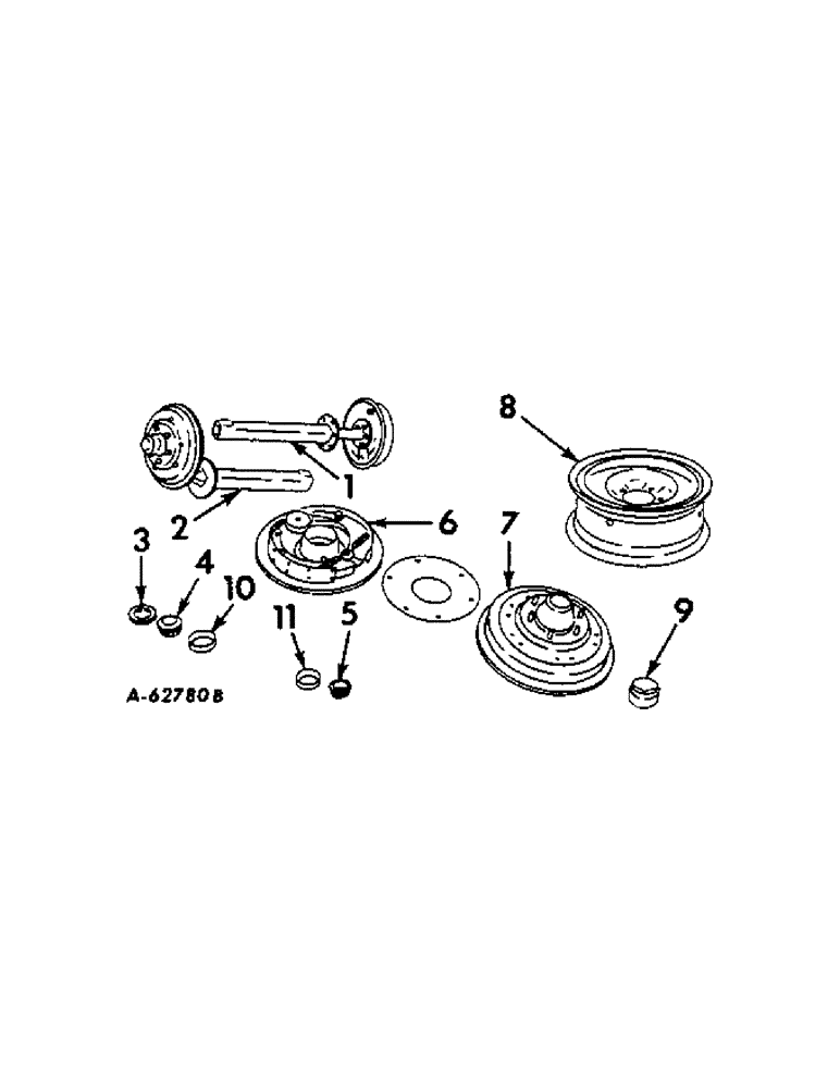 Схема запчастей Case IH VARIOUS - (B-160[1]) - DISK WHEELS & AXLES, FOR ELECTRIC BRAKES IN LIEU OF REG. WHEELS & AXLES, FOR 20 TRAILER, 1961 - 1965 