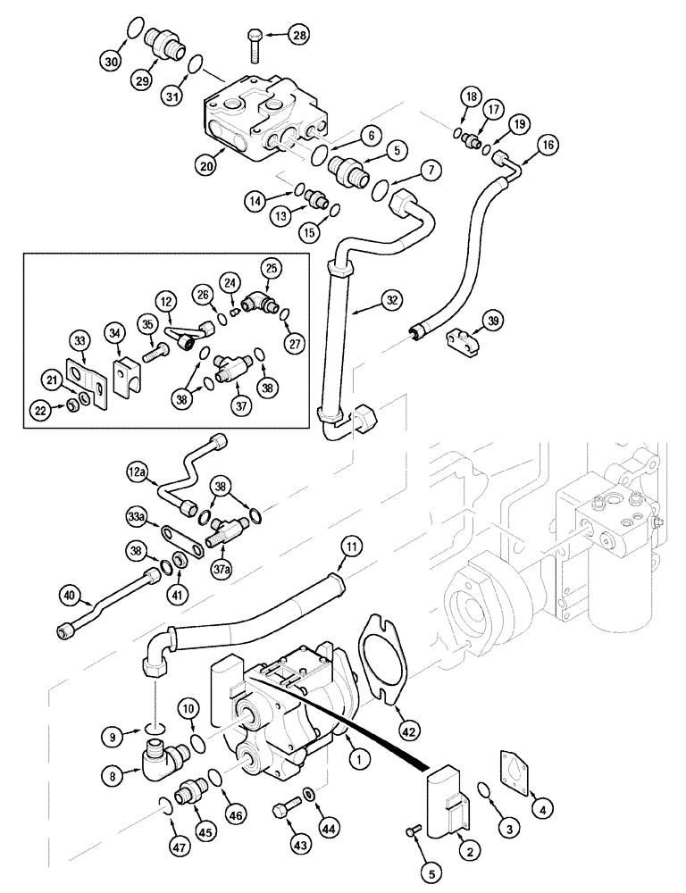 Схема запчастей Case IH MX100C - (08-01) - HYDRAULIC PUMP, OIL LINES AND FILTER (08) - HYDRAULICS