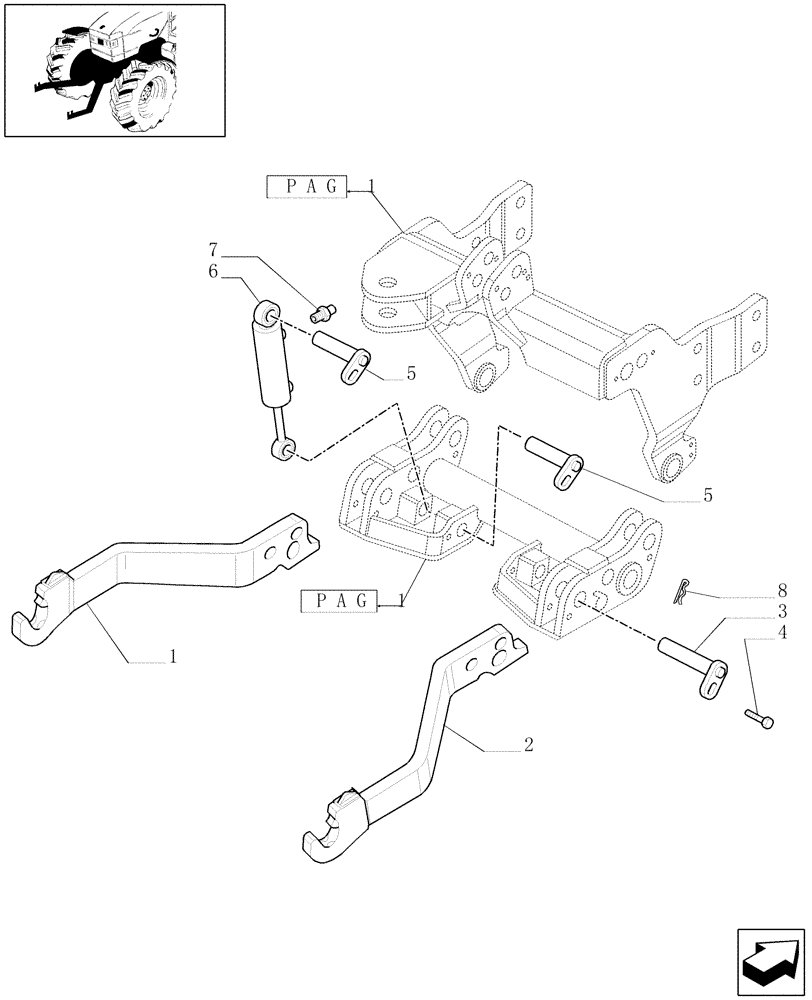 Схема запчастей Case IH JX1075C - (1.81.9/02[02]) - (VAR.030) FRONT HPL W/PTO & BRAKES W/MECH. CONTROL - ARMS AND CYLINDERS (07) - HYDRAULIC SYSTEM