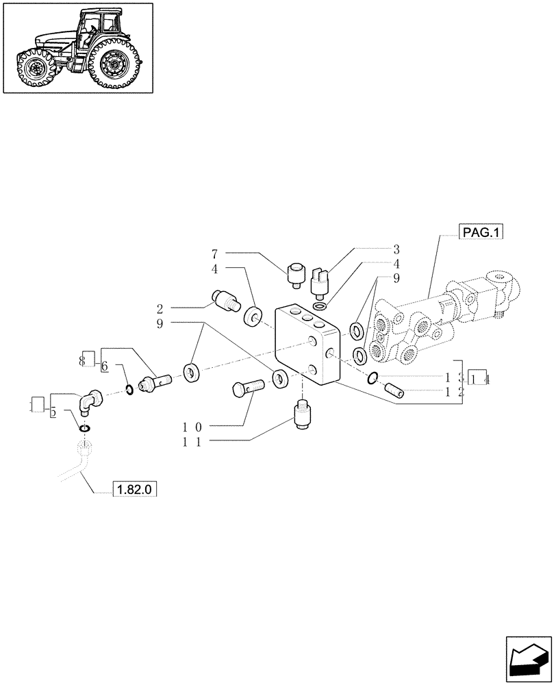 Схема запчастей Case IH JX1070U - (1.82.7/14[02]) - (VAR.418) TRAILER BRAKE VALVE (WITH BOSCH CONTROL VALVE) ITALY - PARTS (07) - HYDRAULIC SYSTEM