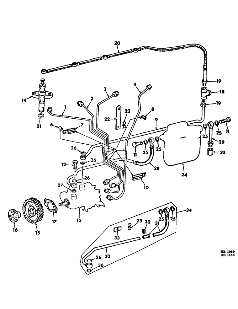 Схема запчастей Case IH 375 - (D-20) - D206 DIESEL ENGINE, FUEL INJECTION SYSTEM, FOR SINGLE/DUAL FILTER, PRIOR TO ENG. S.N. DF2D020070 (01) - ENGINE