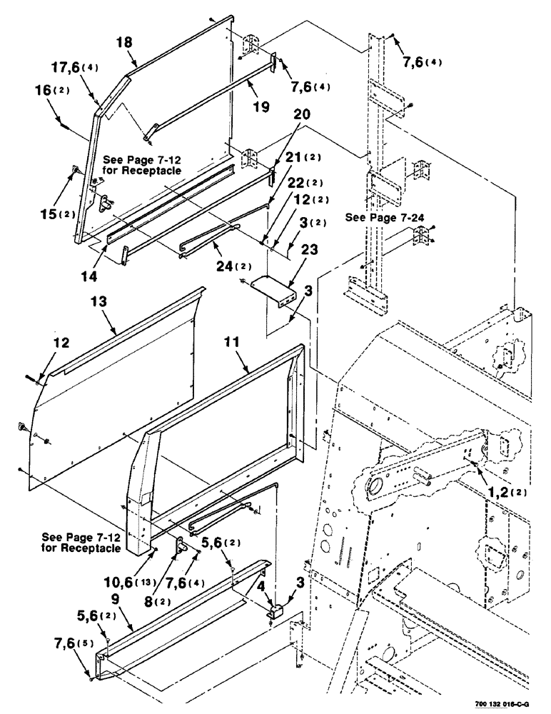 Схема запчастей Case IH 8435 - (7-30) - SHIELD, LATCH AND SUPPORT ASSEMBLIES, RIGHT, SERIAL NUMBER CFH0124001 THROUGH CFH0124137 (12) - MAIN FRAME