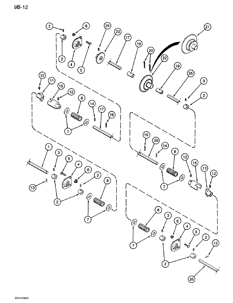 Схема запчастей Case IH 950 - (9B-12) - SECONDARY SEED DRIVE, 8 ROW WIDE AND 12 ROW NARROW, VERTICAL FOLD (09) - CHASSIS/ATTACHMENTS