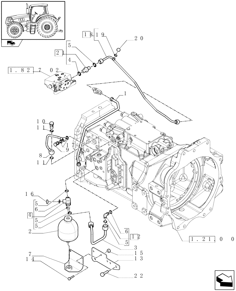 Схема запчастей Case IH MAXXUM 115 - (1.29.6[01]) - LOW PRESSURE GEARBOX CONTROL PIPES AND ACCUMULATOR - C6741 (03) - TRANSMISSION