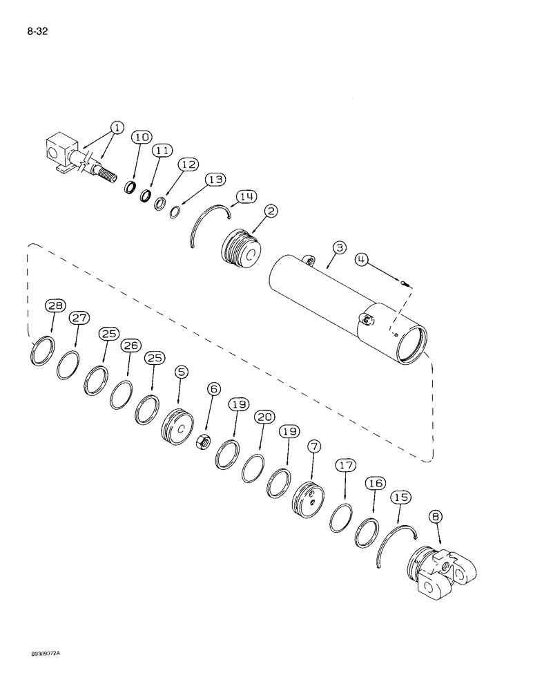 Схема запчастей Case IH 950 - (8-32) - WING FRAME LIFT HYDRAULIC CYLINDER, 8 ROW WIDE &12 ROW NARROW VERTICAL FOLD (08) - HYDRAULICS