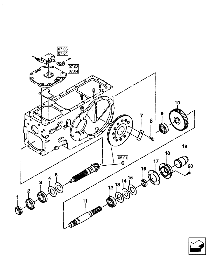 Схема запчастей Case IH FARMALL 55 - (03.09) - REAR TRANSMISSION PTO, LOWER SHAFT (03) - TRANSMISSION