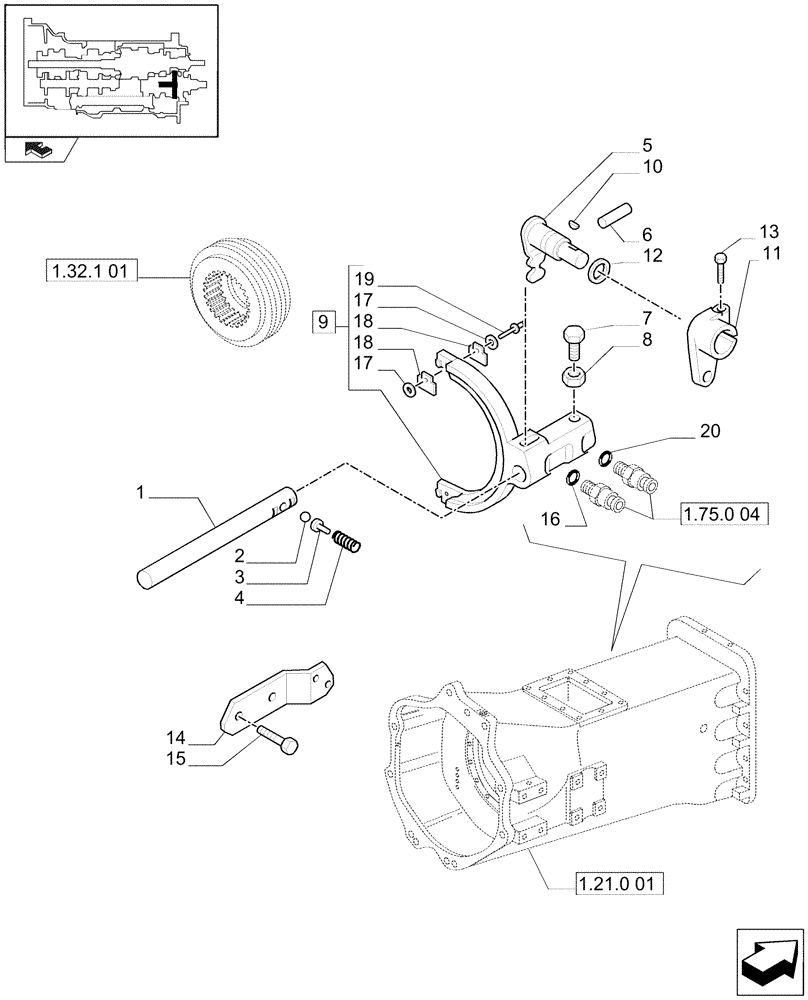 Схема запчастей Case IH MAXXUM 110 - (1.32.2) - TRANSMISSION 16X16 OR 17X16 - REDUCTION UNIT CONTROLS - ROD, FORK AND LEVER (03) - TRANSMISSION