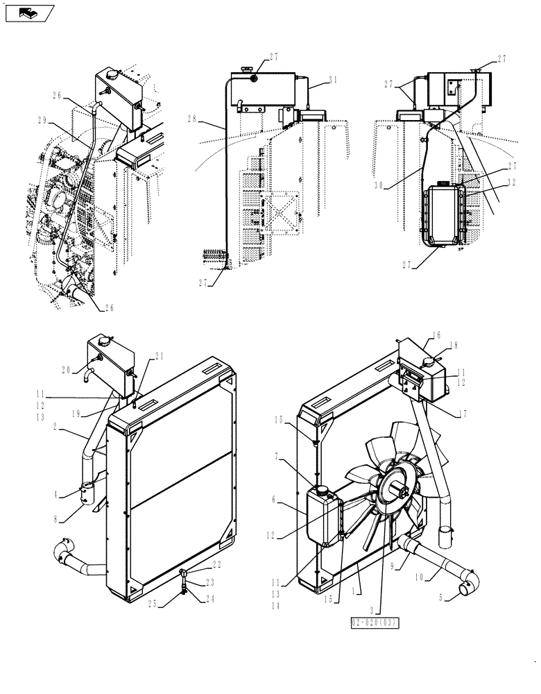 Схема запчастей Case IH TITAN 3520 - (02-020[02]) - RADIATOR COMPONENTS, TITAN 3520, SERIAL NUMBER YAT028759 AND AFTER (01) - ENGINE