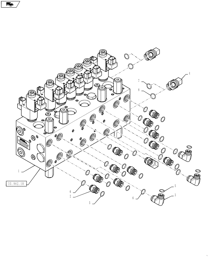 Схема запчастей Case IH 4430 - (35.962.09) - BOOM CONTROL VALVE, 6 BANK, 90/100 BOOM (35) - HYDRAULIC SYSTEMS