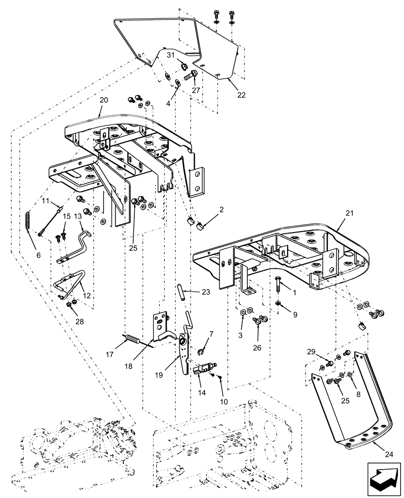 Схема запчастей Case IH FARMALL 45 - (10.05) - PLATFORM, STEPS & FOOT THROTTLE, 12X12 GEAR (10) - OPERATORS PLATFORM/CAB