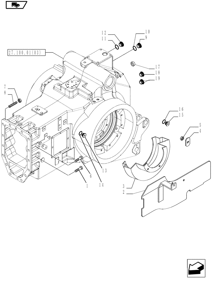 Схема запчастей Case IH MAGNUM 190 - (27.100.01[02]) - FINAL DRIVE HOUSING, GUARD/SHIELD/PLUGS - POWERSHIFT TRANSMISSION (27) - REAR AXLE SYSTEM