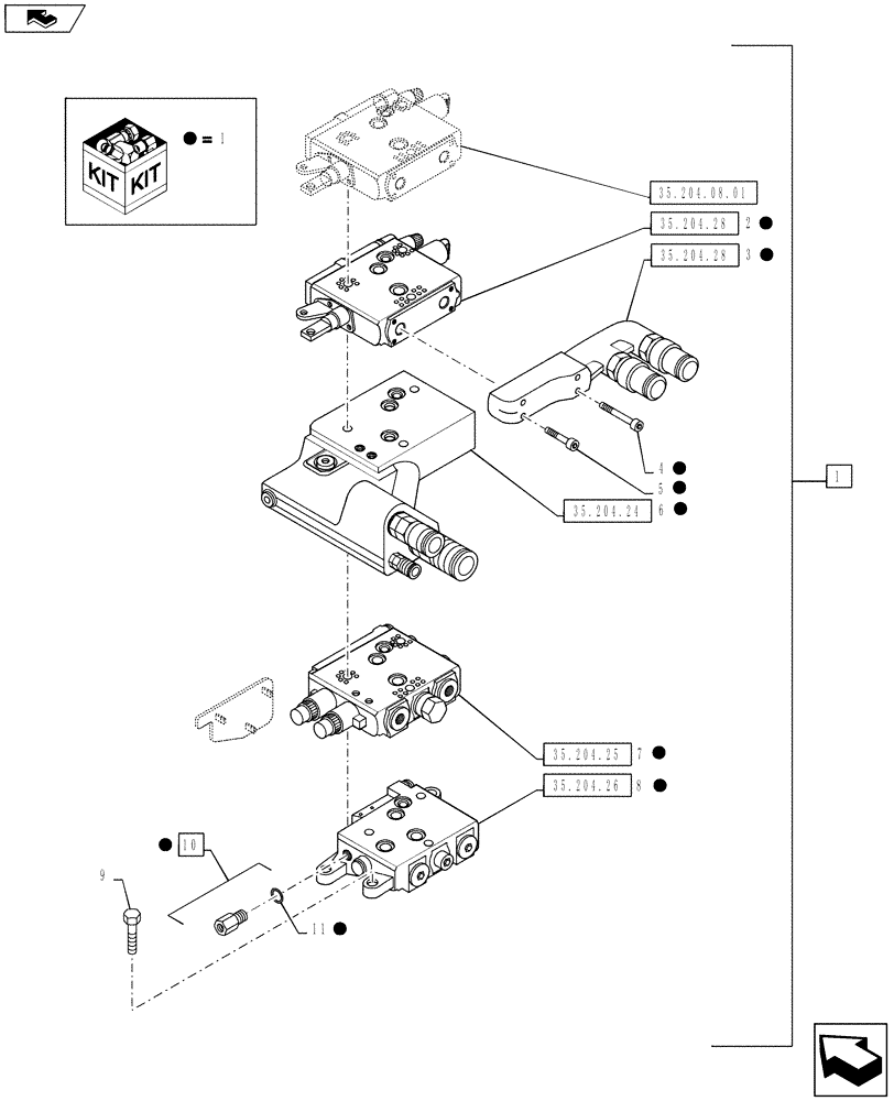 Схема запчастей Case IH PUMA 130 - (35.204.08[02]) - VAR - 336845 - MECHANICAL REAR REMOTE CONTROL VALVES - VALVE SECTIONS & QUICK COUPLERS - 4 VALVE W/ POWER BEYOND (35) - HYDRAULIC SYSTEMS