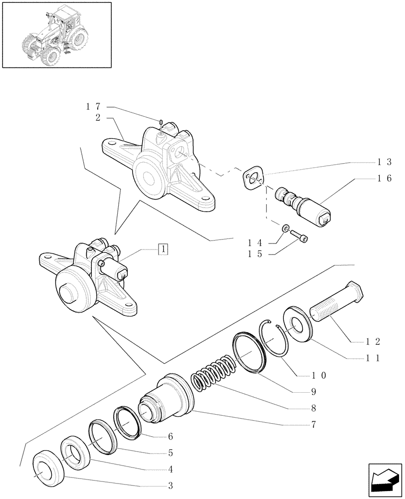 Схема запчастей Case IH MXU125 - (1.80.5/03B) - FRONT POWER TAKE-OFF - CYLINDER - BREAKDOWN (07) - HYDRAULIC SYSTEM