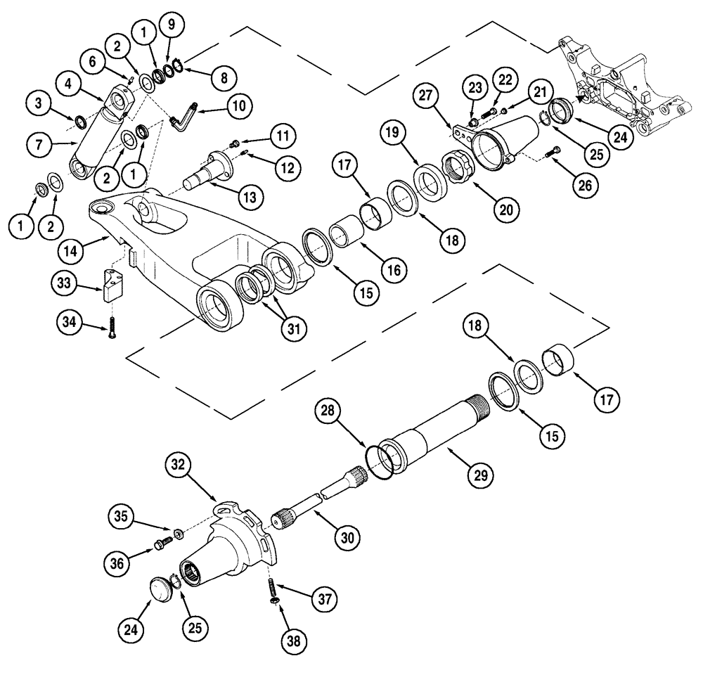 Схема запчастей Case IH MX150 - (05-19) - FRONT AXLE SUSPENSION (25) - FRONT AXLE SYSTEM