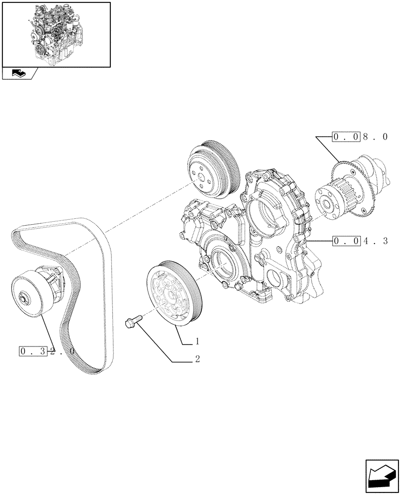 Схема запчастей Case IH FARMALL 75C - (0.08.4) - PULLEY - CRANKSHAFT (01) - ENGINE