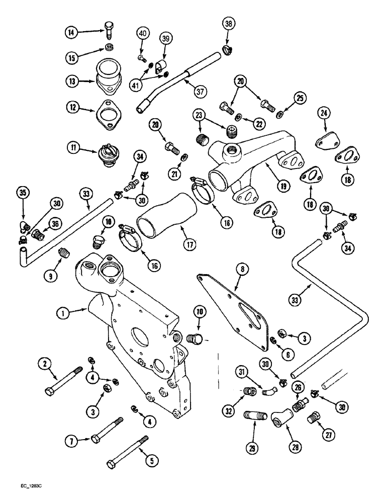 Схема запчастей Case IH 4240 - (2-18) - COOLANT SYSTEM, WATER PUMP CARRIER AND COOLANT MANIFOLD (02) - ENGINE