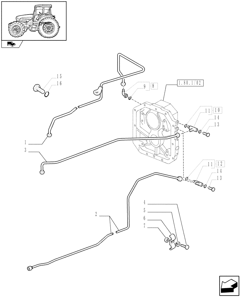 Схема запчастей Case IH FARMALL 95U - (1.80.6) - POWER TAKEOFF FOR POWER SHUTTLE TRANSMISSION - PIPES (07) - HYDRAULIC SYSTEM