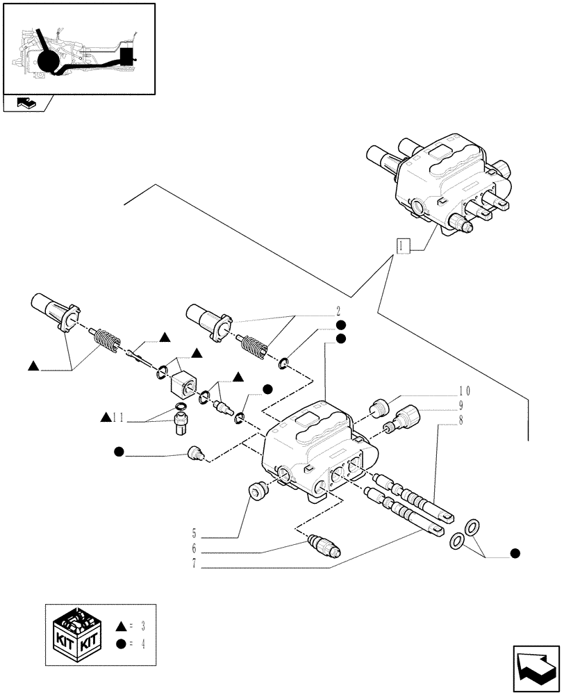 Схема запчастей Case IH FARMALL 105U - (1.82.7/16A) - TWO MID-MOUNT VALVES FOR REAR CONTROL VALVES - VALVE - BREAKDOWN (07) - HYDRAULIC SYSTEM