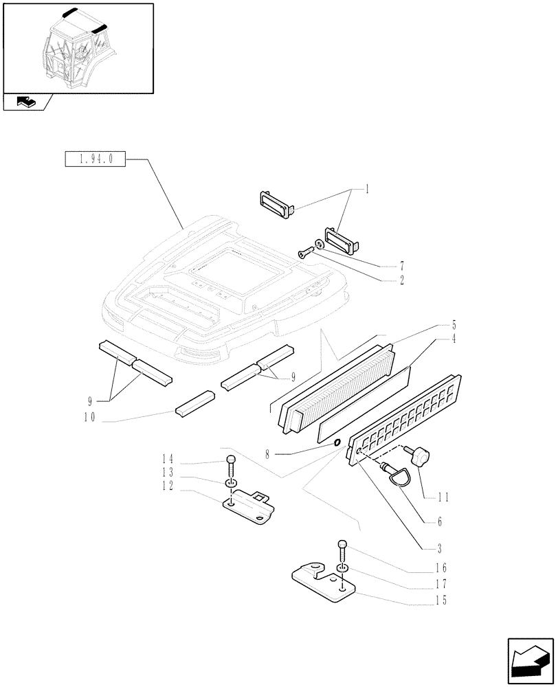 Схема запчастей Case IH FARMALL 105U - (1.94.2[02]) - AIR FILTER - W/CAB (10) - OPERATORS PLATFORM/CAB