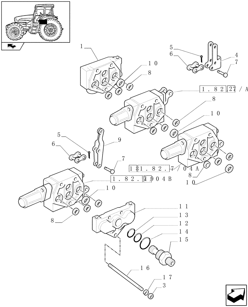 Схема запчастей Case IH FARMALL 95U - (1.82.7/04[01]) - 1 S/D, 1W/FLOAT, 1 W/ FLOAT & AUTOM. CUTOUT DISTRIBUTORS - CONTROL VALVES & GASKETS (VAR.330369) (07) - HYDRAULIC SYSTEM