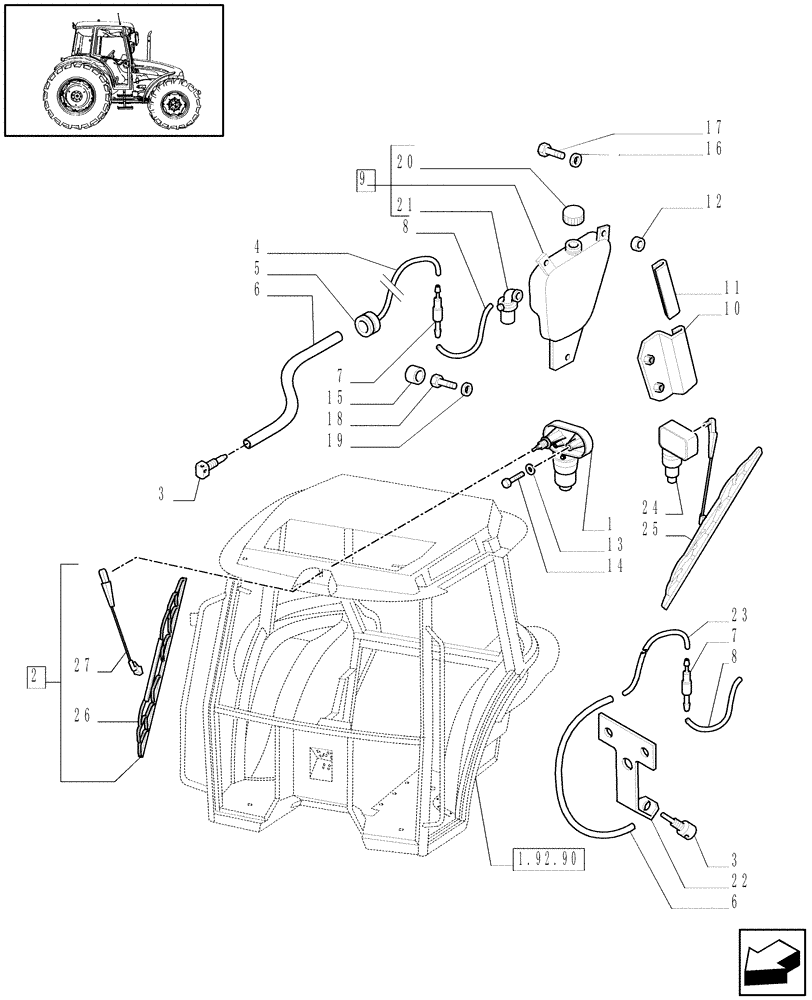 Схема запчастей Case IH JX90 - (1.92.91/01) - (VAR.642) REAR WINDSHIELD WIPER (10) - OPERATORS PLATFORM/CAB