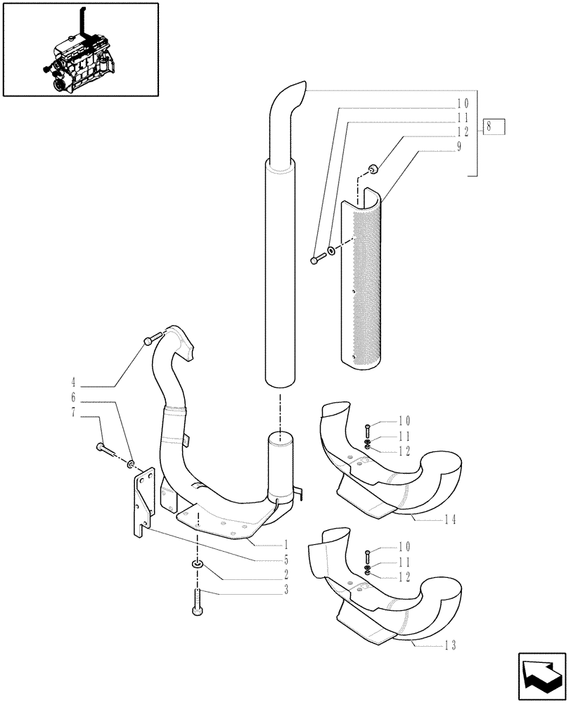 Схема запчастей Case IH MXU110 - (1.15.1[01]) - SILENCER (MUFFLER) (02) - ENGINE EQUIPMENT