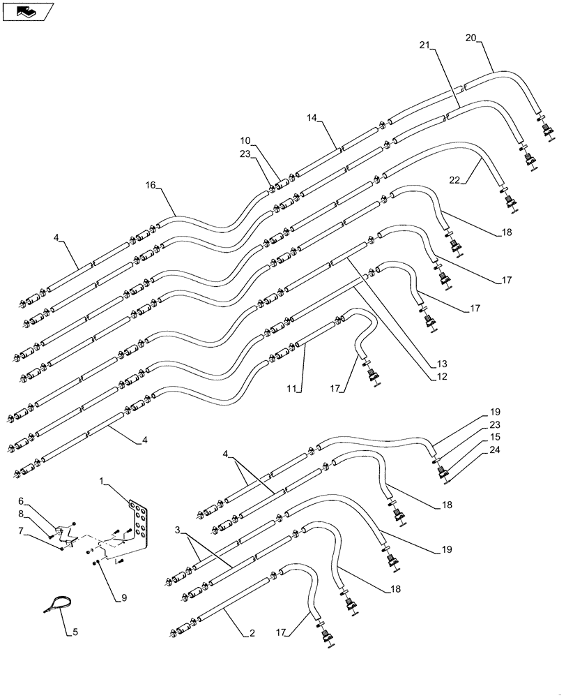 Схема запчастей Case IH 1260 - (80.150.14[02]) - BULK FILL - HOSES RT WING 66, MODEL YEAR 2011 (80) - CROP STORAGE/UNLOADING