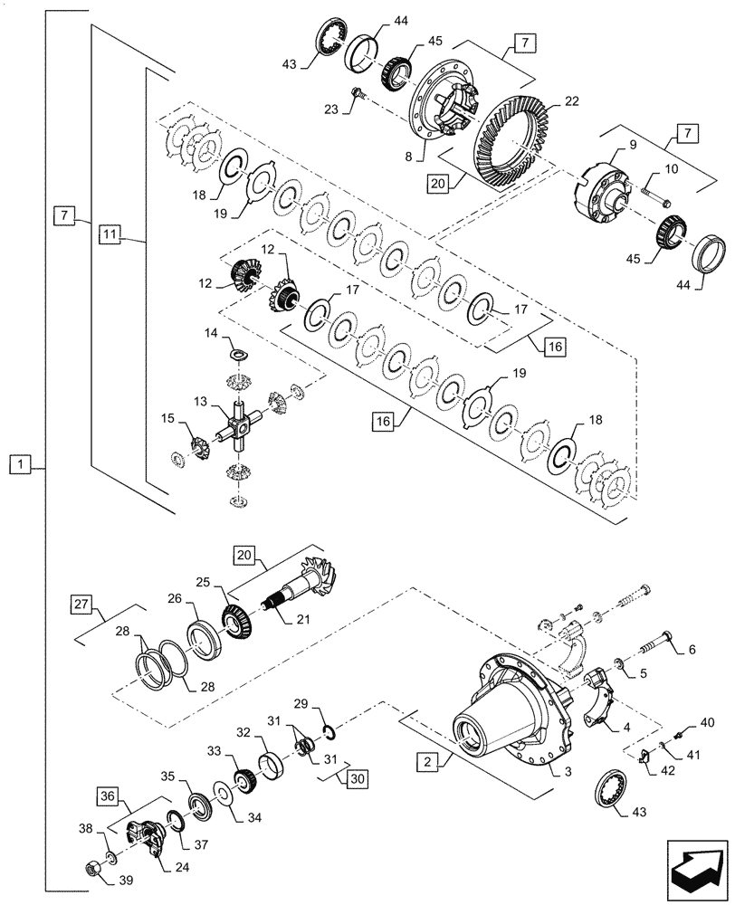 Схема запчастей Case IH MAGNUM 180 - (25.102.02) - CARRIER & DIFFERENTIAL, MFD, 10 BOLT HUB, WITHOUT DIFFERENTIAL LOCK (25) - FRONT AXLE SYSTEM