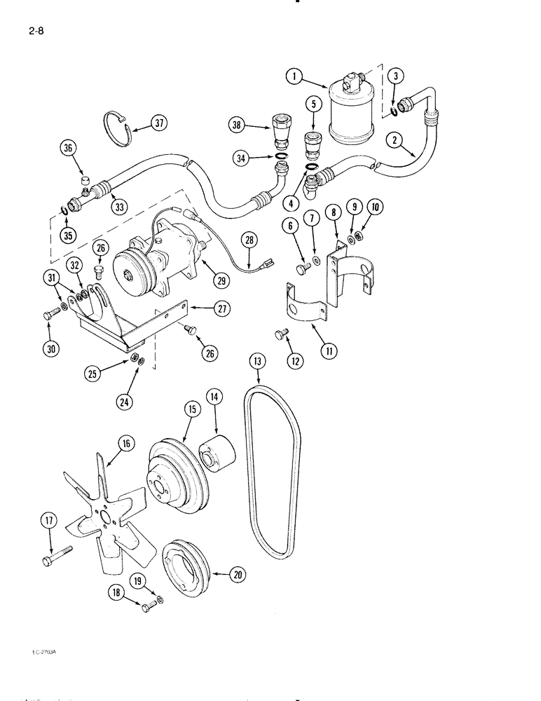 Схема запчастей Case IH 595 - (2-08) - AIR CONDITIONING, COMPRESSOR AND CONNECTIONS (02) - ENGINE